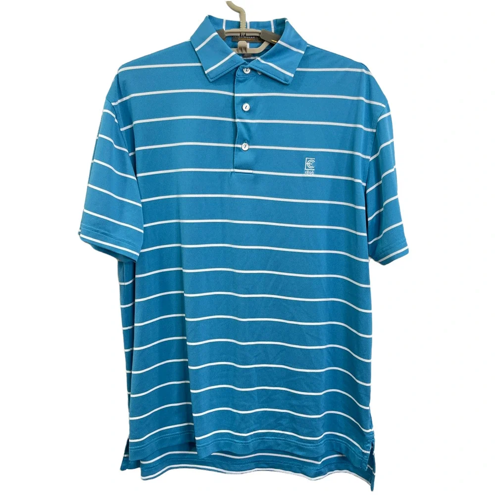 Peter Millar Summer Comfort Performance Golf Polo Shirt Blue Stripe Small